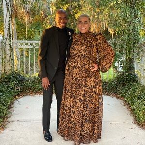 High neck leopard dress